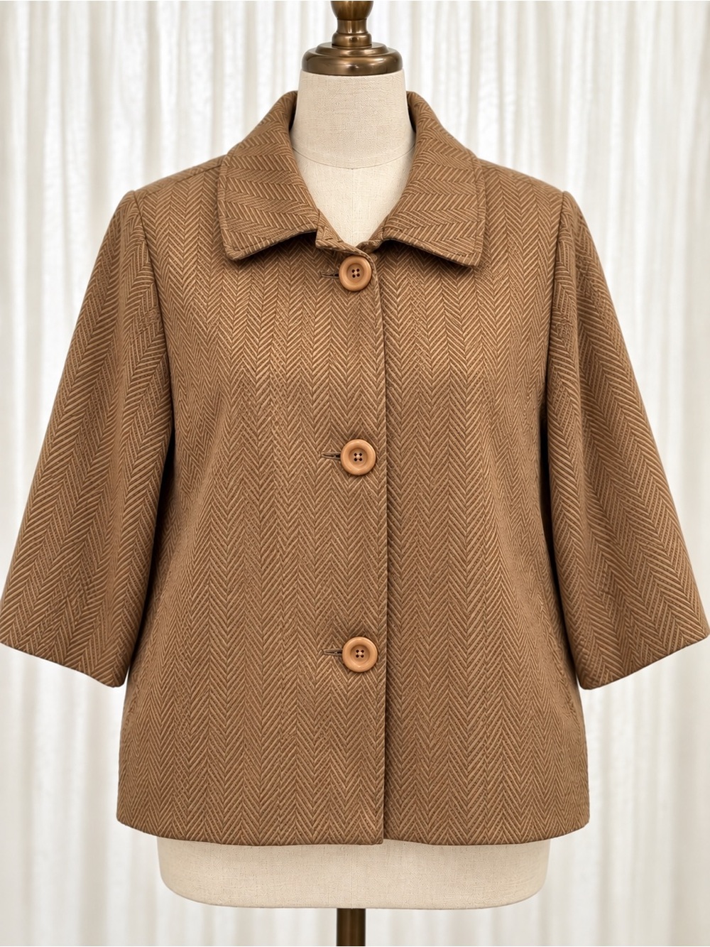Studio Works Camel Herringbone Short Dress Coat